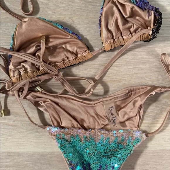 Beach bunny Sequin Bikini Set - Blue Size Small - Picture 4 of 4